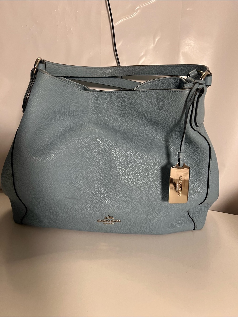 Coach Pebbled Leather Shoulder Bag in Dusty Blue